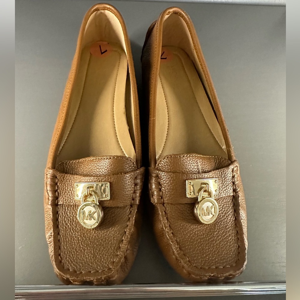 Michael Kors Designer Tan Leather Loafer Moccasin Flats Shoes